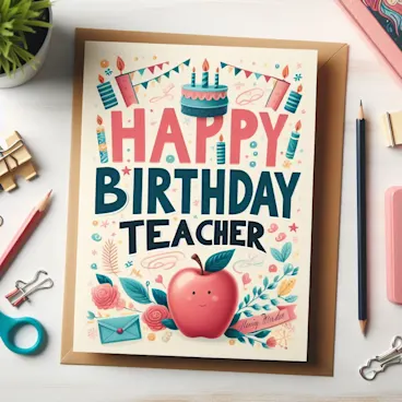 Birthday card for a teacher with the words Happy Birthday Teacher