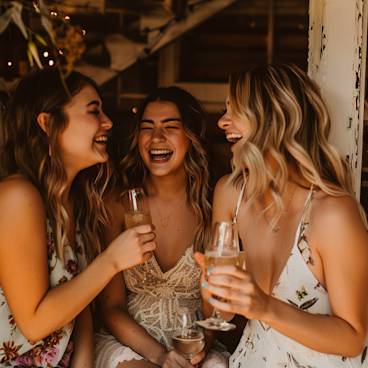 Friends celebrating a 21st birthday with laughter and toasts