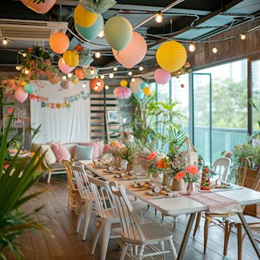 Joyful goodbye party with themed decorations and giant card