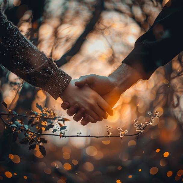 A couple holding hands, reconnecting after a heartfelt apology, illustrating the power of forgiveness and understanding.