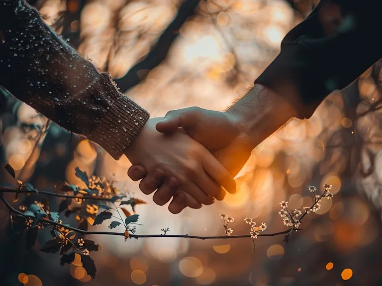 A couple holding hands, reconnecting after a heartfelt apology, illustrating the power of forgiveness and understanding.