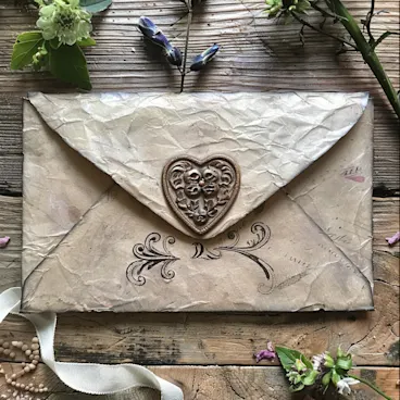 Antique-style love letter with heart seal and flowers -
