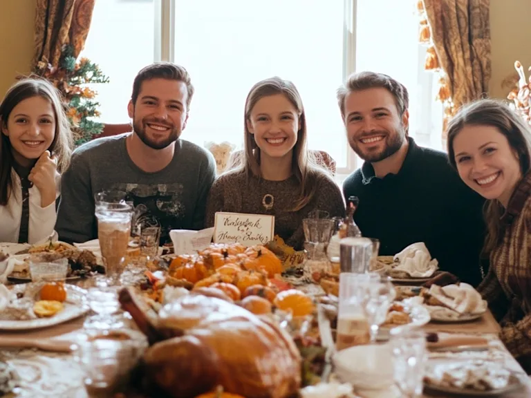 Happy family at Thanksgiving Turkey Dinner
