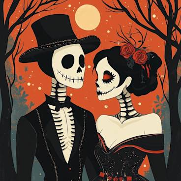 Spooky couple illustration at Halloween wearing costumes
