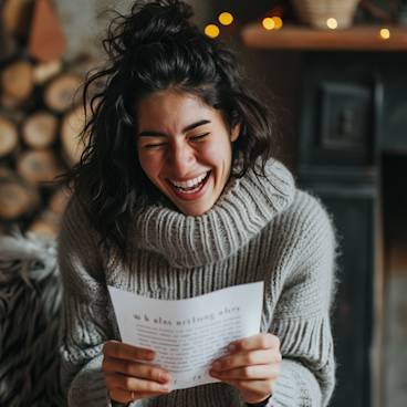 A joyful laugh breaks out as someone reads a witty 40th birthday card message