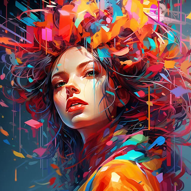 Woman with abstract hair signifying AI