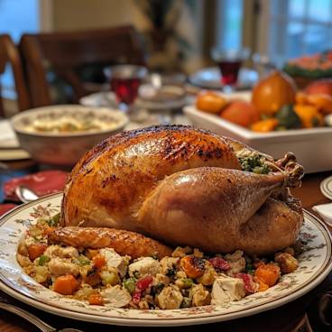 Thanksgiving turkey on a set table