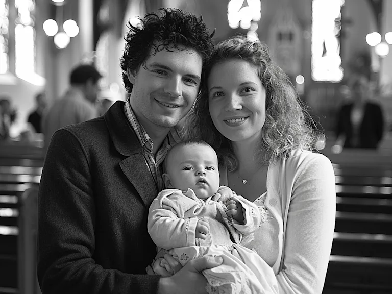 Photograph modern family christening in church
