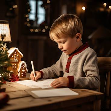 Boy writing a letter to santa at Christmas