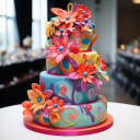 Colorful floral wedding cake