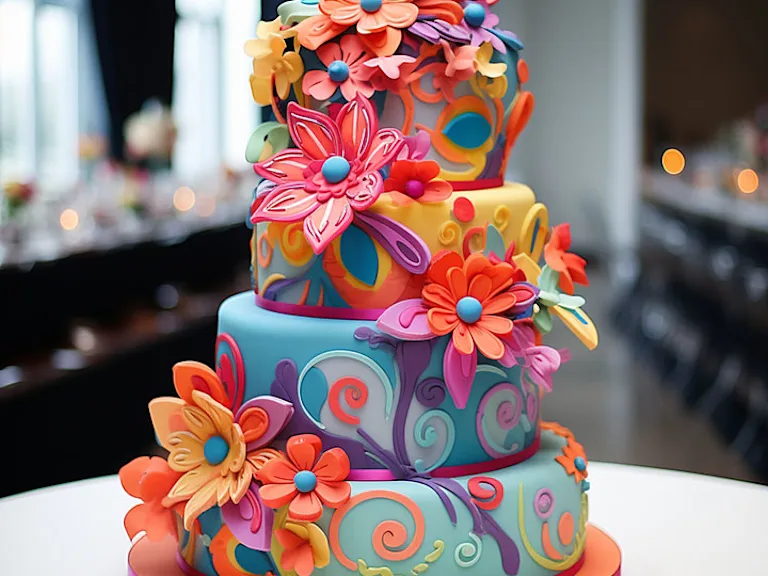 Colorful floral wedding cake