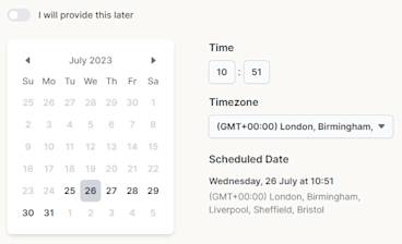 Schedule your card using the date picker