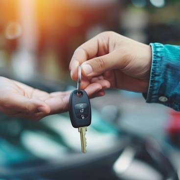 A car key being handed over to a new driver, representing the freedom and responsibility that comes with a driver's license.