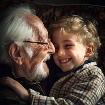 A grandfather and grandchild sharing a laugh, showcasing the special bond and timeless memories created between generations.