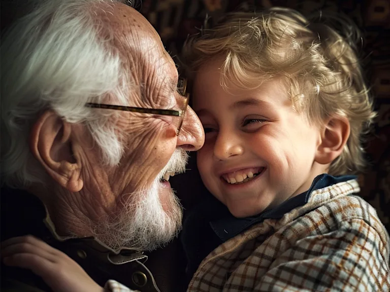 A grandfather and grandchild sharing a laugh, showcasing the special bond and timeless memories created between generations.